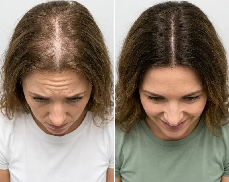 Post-Pregnancy Hair Loss — Female, 30s - Before and After